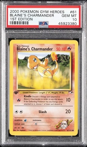 2000 POKEMON GYM HEROES 1ST EDITION #61 BLAINE'S CHARMANDER PSA 10