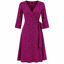 Diane von Furstenberg Womens Wrap Dress 2 Viscose Magenta Animal Print Evening
