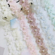 1 Yard 4.5 CM Beaded Flower Trim Faux Pearl Decor Lace Edge Ribbon Accessory