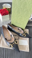 GUCCI  Nappa Lumiere Deva Horsebit Chain Embellished Flats 40 with Box $890