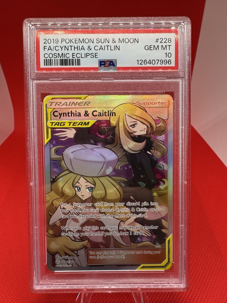 PSA 10 GEM MINT Cynthia & Caitlin Cosmic Eclipse Full Art Pokemon 228/236  RARE
