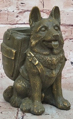 Collectible Bronze Dog Sculpture German Shepherd Brush Holder By MLopez