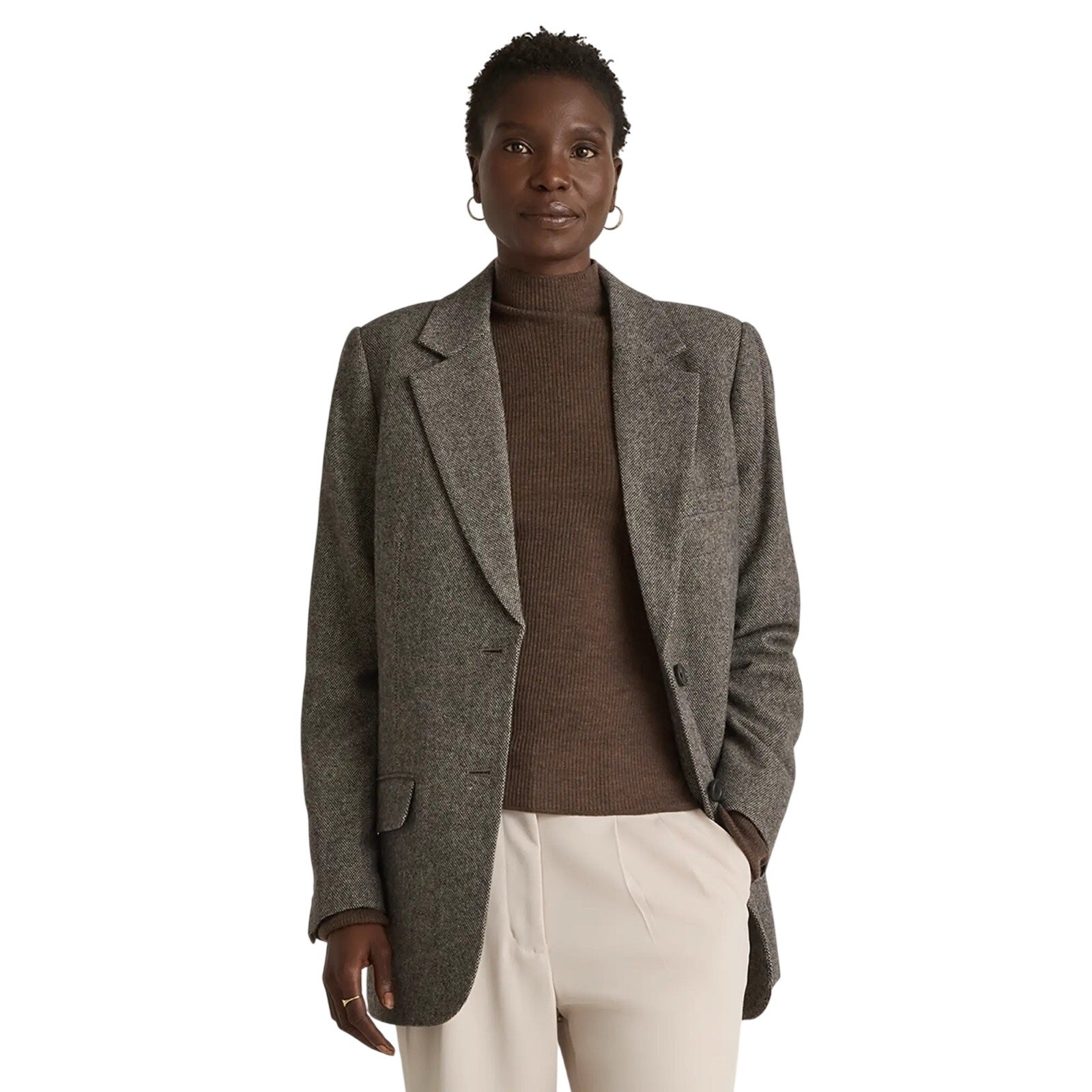 EUC Quince Women's Italian Wool Oversized Blazer Herringbone Gray Size XS Work