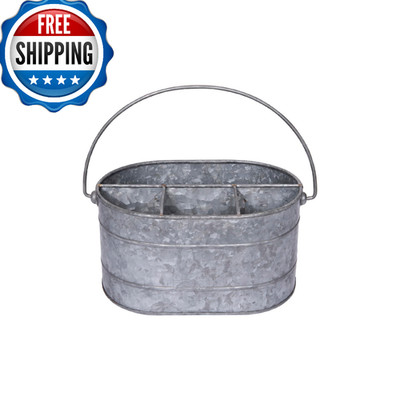Creative Co-Op Metal Bucket w/ 4 Compartments & Handle