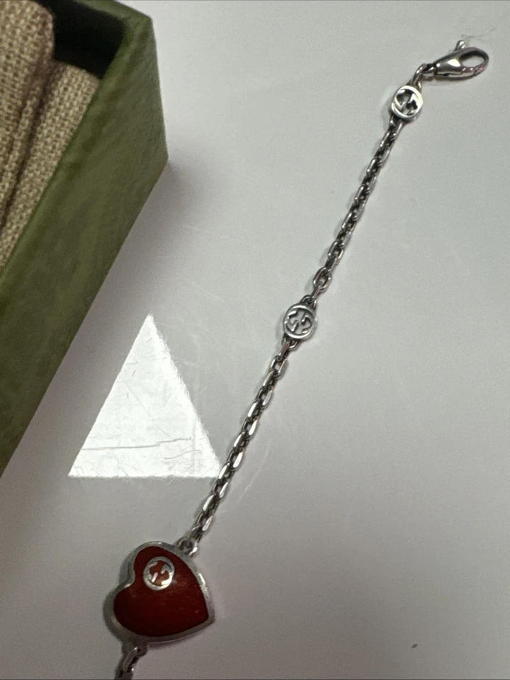 Gucci Heart Aged Finish Sterling Silver and Red Enamel 18cm - Image 3 of 4