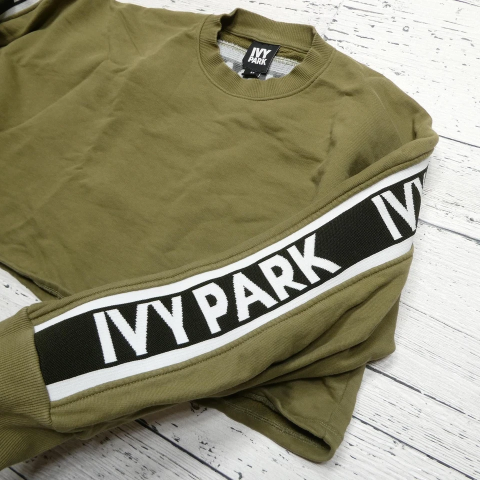 Ivy Park толстовка женщин средний оливковый зеленый укороченный Crewneck логотип ленты рукав - Изображение 3 из 4