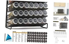 SpaceAid Spice Rack Organizer with 28 Spice Jars, 386 Spice Labels, Chalk 