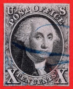 [st7004] USA 1847 Scott#2 used 10¢ Black Washington Several faults-Space filler