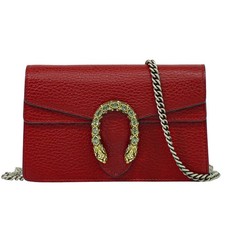 GUCCI Dionysus 476432 Leather Chain Shoulder Crossbody Bag Red Gold Silver