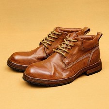 Men's Leather Business Boots Handmade Retro Workwear Lace Up Dress Ankle Boots