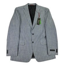 Tommy Hilfiger Mens TH Flex Conrad Modern Fit Plaid Sport Coat Charcoal Blue 44L