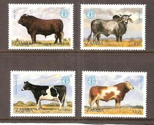 ZAMBIA # 418-421 MNH WORLD FOOD DAY, Cattle, Bovine