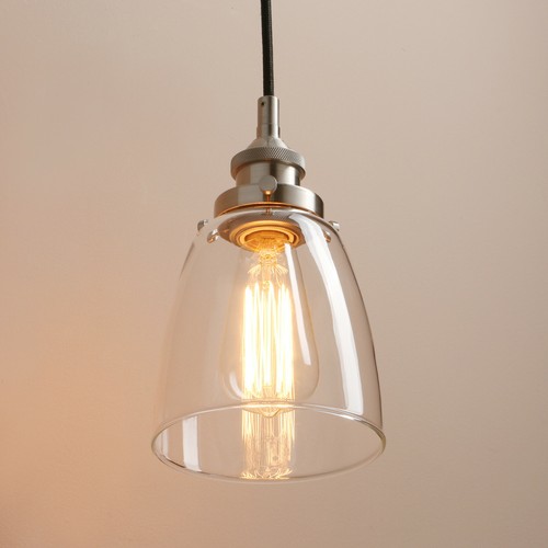 5.6" VINTAGE INDUSTRIAL LOFT CEILING PENDANT LIGHT LAMP BELL CLEAR GLASS SHADE - Picture 3 of 23