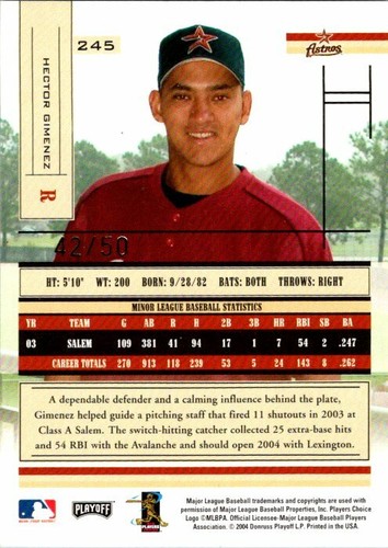 2004 Playoff Absolute Memorabilia Spectrum Gold Card #245 Hector Gimenez 42/50 - Picture 2 of 2