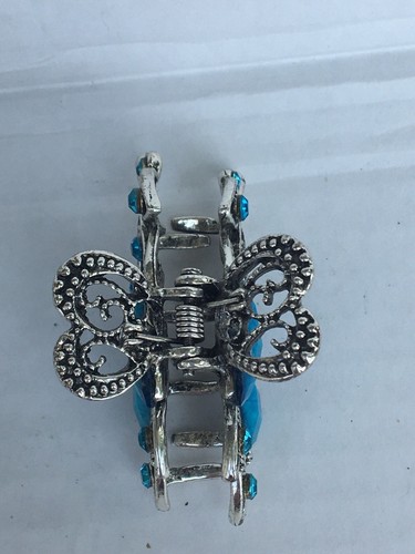 VINTAGE TURQUOISE BLUE SILVER TONE HAIR CLAW GRIP ACCESSORY JEWELRY ACCESSORIES - Picture 3 of 10