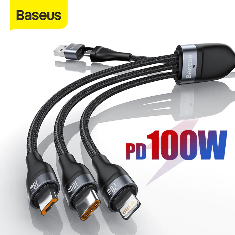 Baseus Two-for-Three Multi USB Charger Cable for iPhone USB C Micro 100W PD  5A
