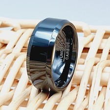 Black IP Beveled Edge Promise Band Men's Engagement Ring High Polished Tungsten