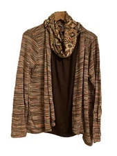 White Stag Sweater w/ Built-In Shirt and Detachable Scarf Brown/Orange XL 16-18