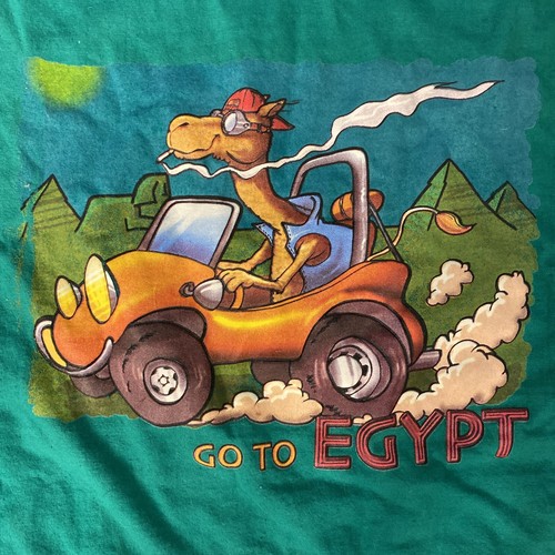 Go To Egypt Cartoon Graphic T-Shirt Camel Green Made In Egypt Size XL - Picture 2 of 4