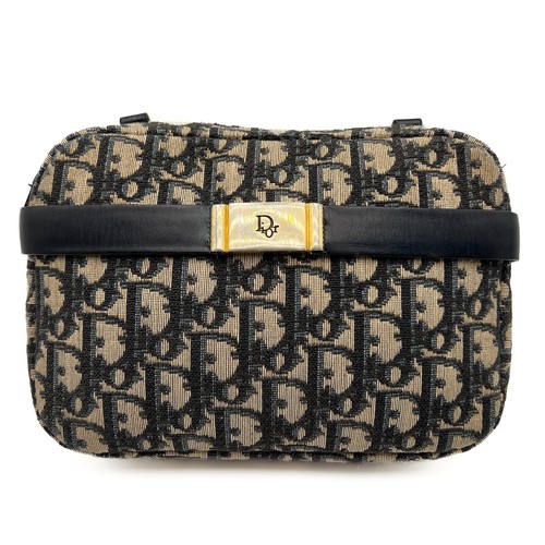 Christian Dior Trotter Shoulder Bag Canvas Leather Navy Crossbody Authentic - Picture 3 of 24