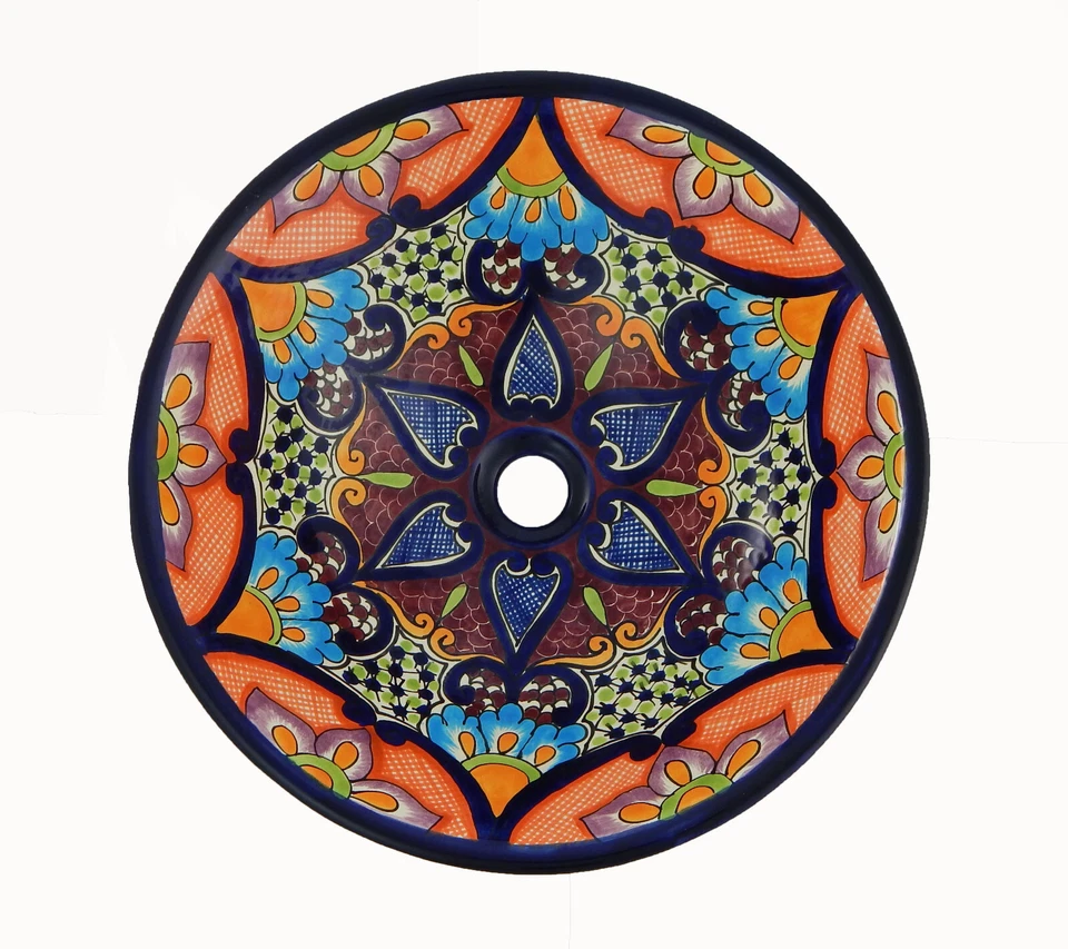 Fregadero de baño de cerámica mexicana Talavera con falda hecha a mano # 130 Foto 2 de 3