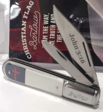 John 3:16 Christian Flag Synthetic Handles 2 Blade BARLOW Pocket Knife Pen EDC