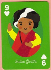 Nine of Hearts, Indira Gandhi, Little Feminist, Single Swap Playing Card - ExC