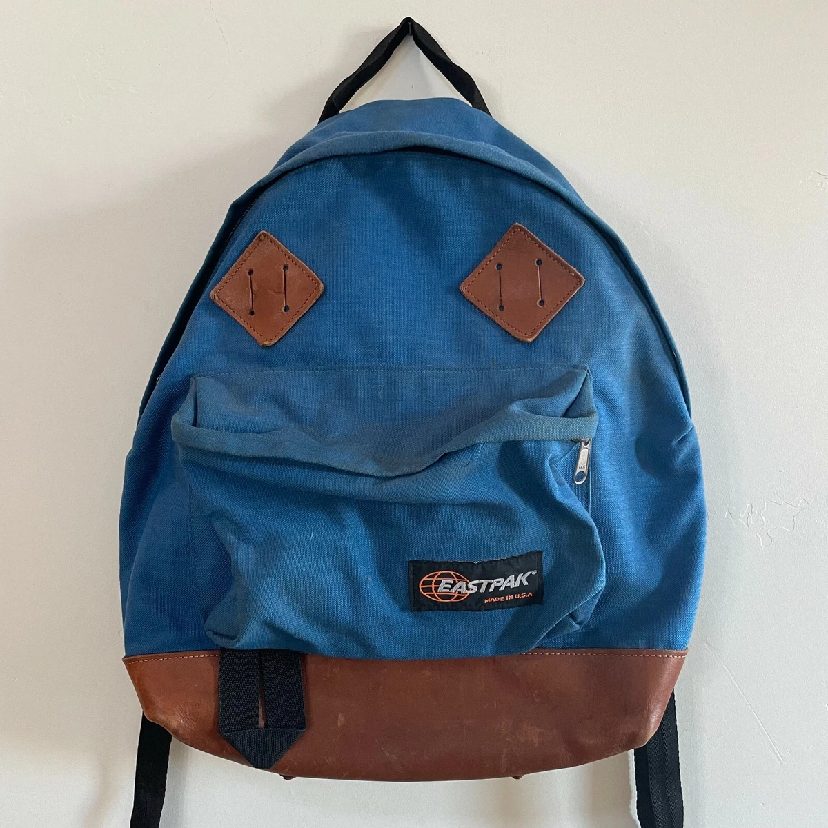 Vintage EASTPAK Small Day Pack Backpack Canvas Leather Trim