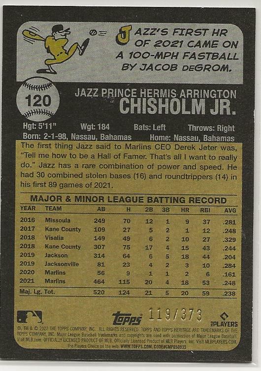 JAZZ CHISHOLM JR. 2022 Heritage SILVER REFRACTOR 119/373 Miami