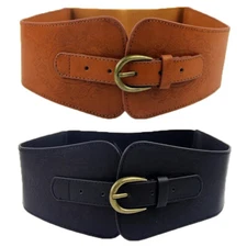 Ladies Super Wide Waistband Faux Leather Totem Print Elastic Corset Waist Belt