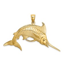14K Yellow Gold 3-D Polished /Satin Blue Marlin Pendant