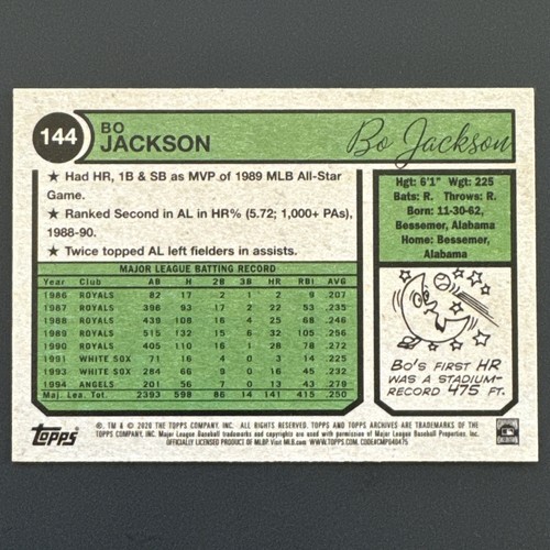 2020 Topps Archives #144 Bo Jackson Kansas City Royals - Bild 2 von 2