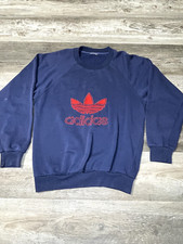 Vintage 80's Adidas Crew Neck Pullover Logo Sweatshirt Navy Blue Cut Tag L