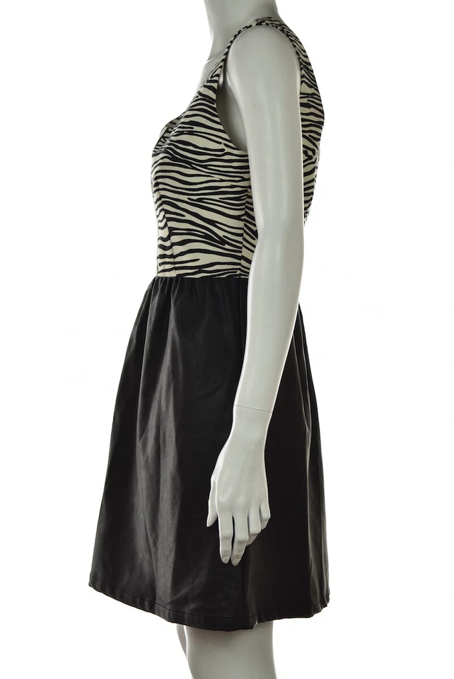 NUEVO Vestido corto Julie Brown Carina para mujer talla 6 negro marfil estampado animal Foto 3 de 4