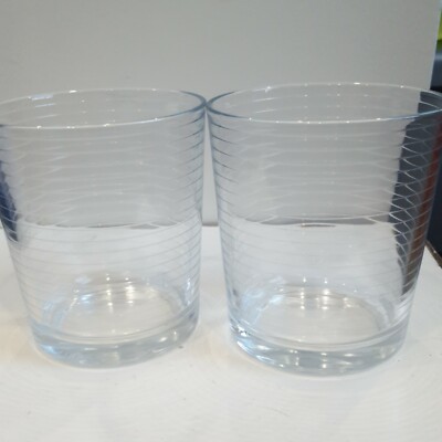 Set of 2 PASABAHCE Block Optic Clear On-The-Rocks Tumbler Glass 3 7/8'' MINT