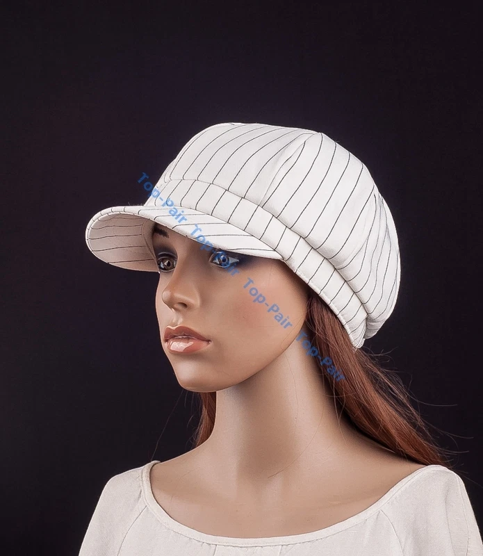 Chapéu de inverno M491 branco feminino moda listras algodão jornaleiro casual boné de rua - Imagem 4 de 4