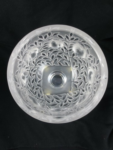 Lalique France Elizabeth Birds & Leaves French Crystal Footed Pedestal Bowl Vase - Picture 3 of 5