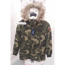 Hollister Stretch Cozy Lined Parka Jacket Coat Camo Womens Size Medium
