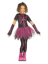 Fun World Girls Pink Glitter Skeleton Halloween Costume Dress Small 6-6X