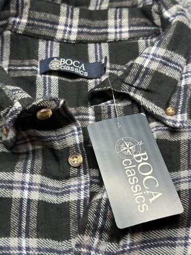 Boca Classics Flannel Shirt Mens Large Black & White Plaid Long Sleeve Warm BNWT - Picture 3 of 9