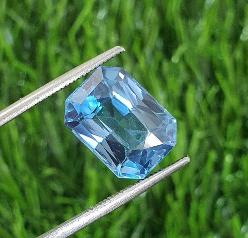 Gemme sciolte 8,05 ct impeccabili AAA blu Paraiba laboratorio tormalina coltivate taglio ottagono - Foto 3 di 8