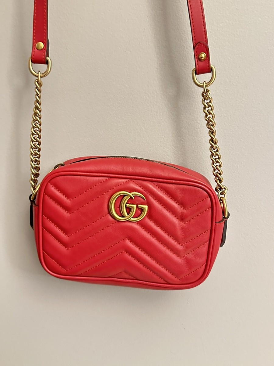 Gucci GG Marmont Shoulder Bag Small Hibiscus Red Leather