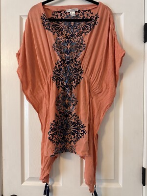 LASCANA VENUS Swim Cover Up Beach Dress 100% Viscose Coral & Blue Women s Sz: L