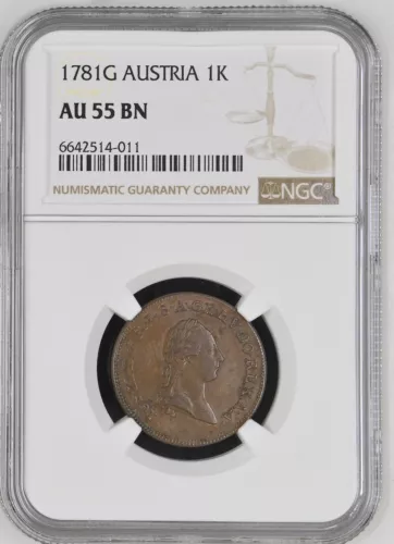 AUSTRIA coin Kreuzer 1781 G NGC AU 55 BN About Uncirculated