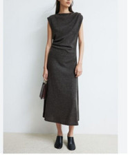 Reformation side drape/ruching black t-shirt cotton/viscose Dress Sz L