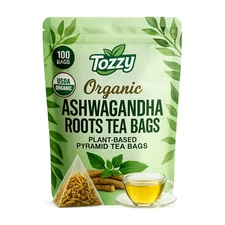 Organic Ashwagandha Tea Bags - 100 Count (Plant-Based Pyramid Tea Bags)