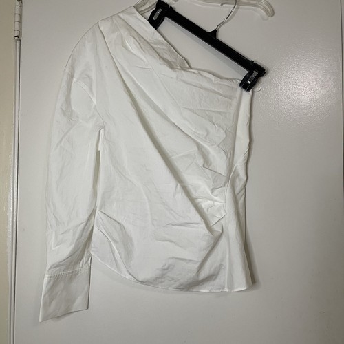 NEW! ZARA ASYMMETRIC POPLIN WHITE TOP ONE SHOULDER size Medium - 第 3/6 張圖片
