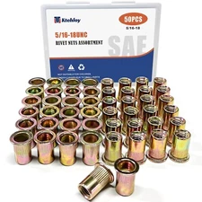 5/16-18 Rivet Nuts Carbon Steel Flat Head Threaded Insert Nutsert Rivnuts 50 Pcs