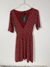 Pretty Little Things Wrap Dress Size 4 Rust White Polka dots. NEW WITH TAGS