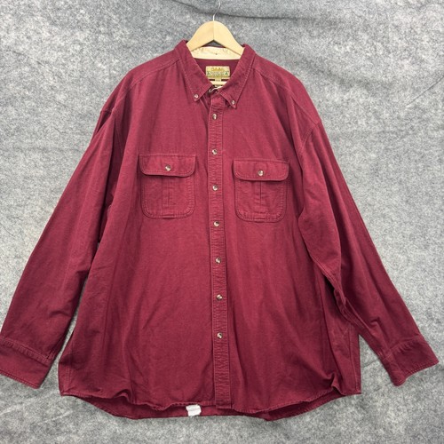 Cabelas Shirt Mens 3XL Tall Red Button Up Deerskin Soft Chamois Cotton Outdoor